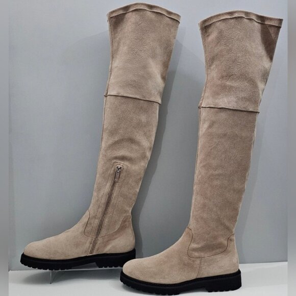 Aquatalia Mire Over The Knee Boot Womens 10 Taupe Suede Waterproof Tall Pull On - Picture 2 of 14